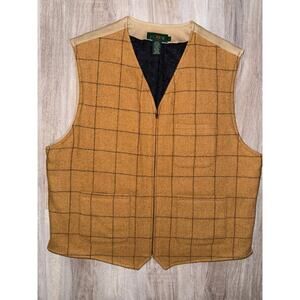 J.Crew men's plaid tweed vest in a tan/brown with black grid lines - size Large
